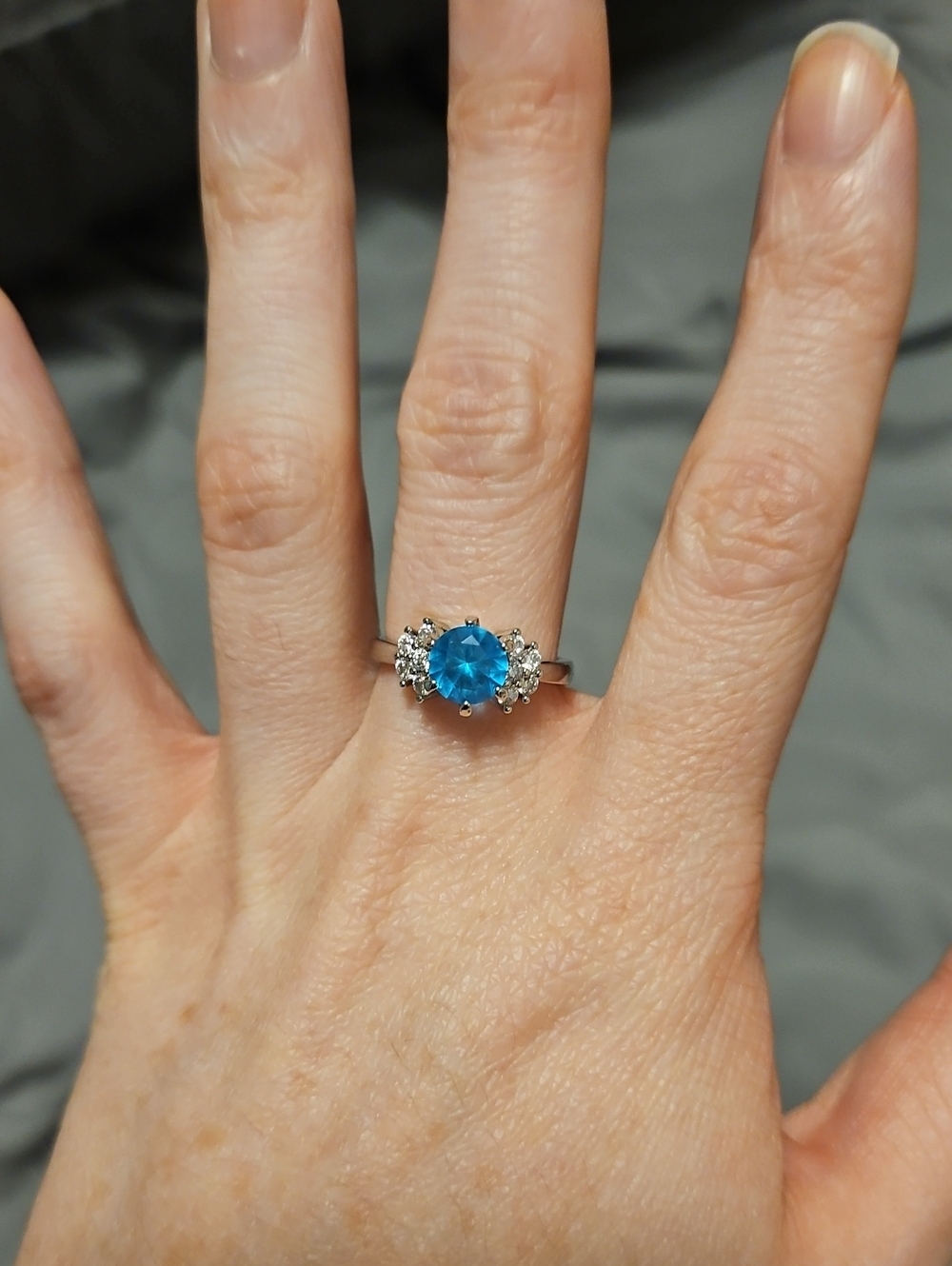 Vibrant Blue Gemstone Halo Ring in Silver Tone - Women's Fashion Ring